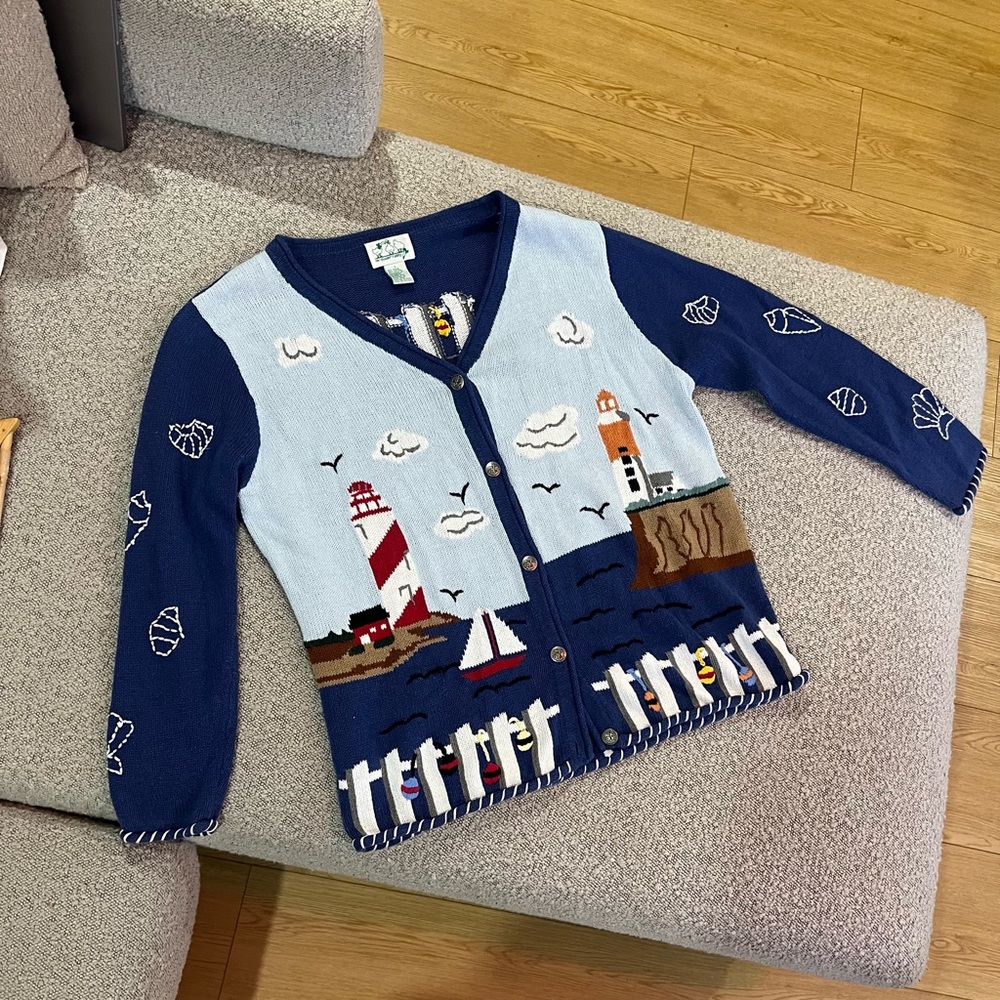 Nautical Cardigan - Navy and Sky Blue